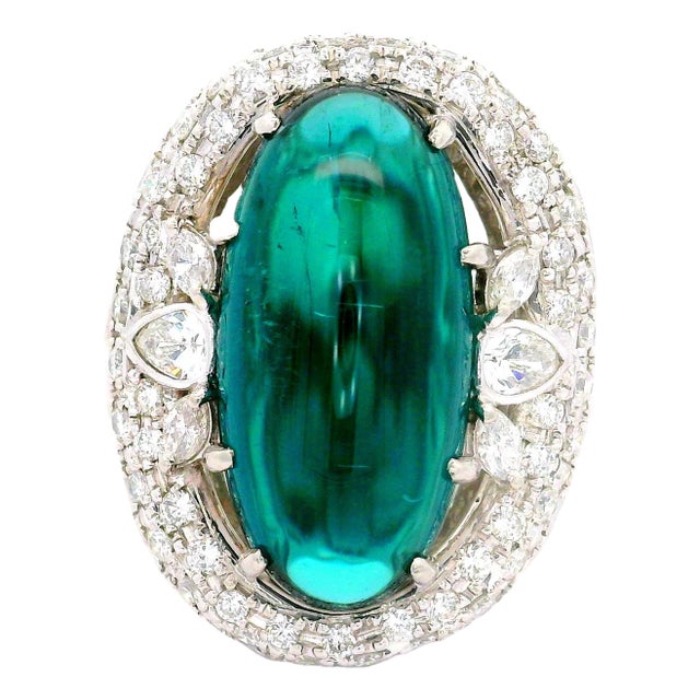 12 Carat Blue Tourmaline Diamond Platinum Ring, Size 8.5 For Sale