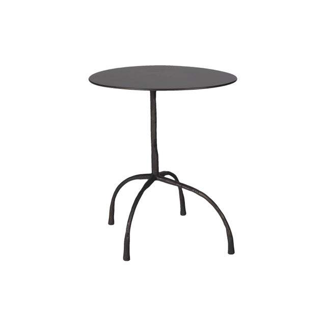 Brass Patinated Steel Side Table With Hammered Metal Leg For Sale - Image 8 of 10