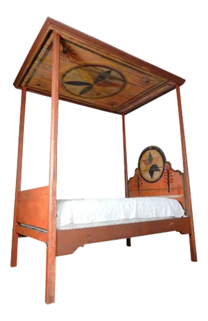 American Painted Folk Art Canopy Bed, Ex. Collection of Estee Lauder