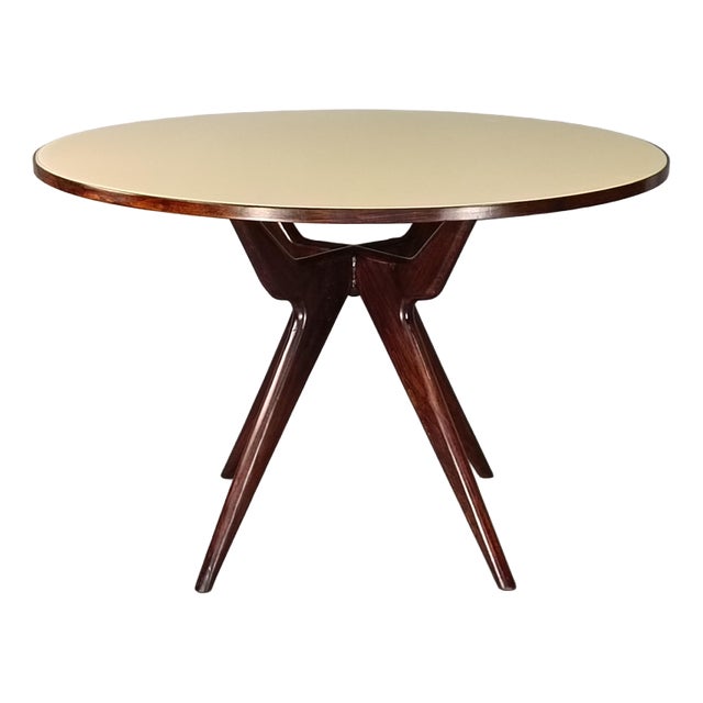 Italian Round Table with Cream Glass Top by Osvaldo Borsani, 1950s For Sale