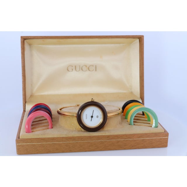 Vintage Gucci Quartz 1100l Watch Color Bezels Gucci Ladies Bangle Watch ...