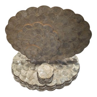 1960's Hallie St. Mary, Inc. Matching Capiz Shell Placemats & Coasters - Sets of 8 - 17 pcs For Sale