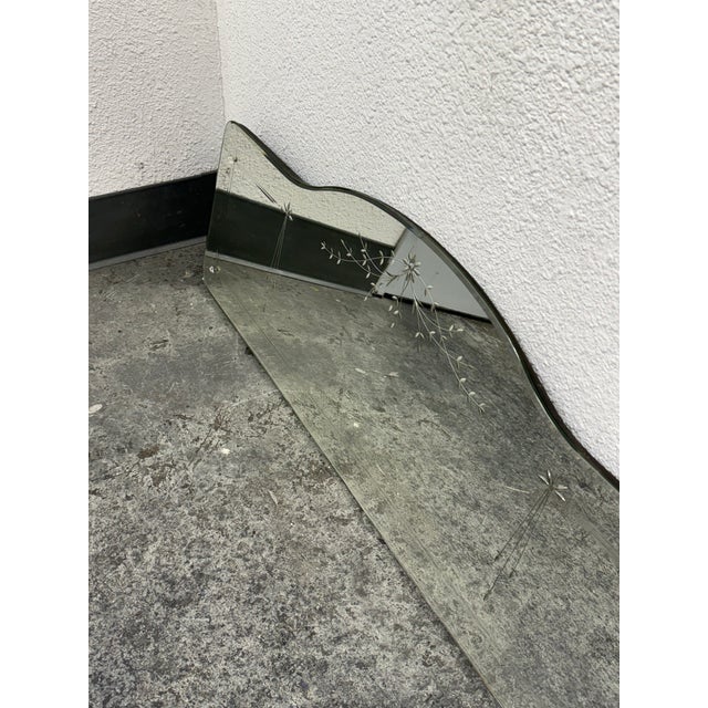 Brown Art Deco Etched Floral Frameless Vanity Mirror, Mid 20th Century For Sale - Image 8 of 12