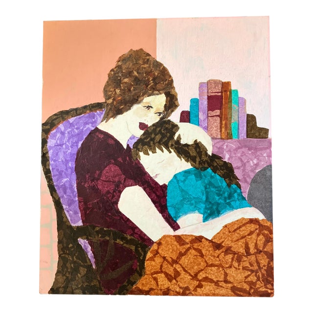 1980’s Original Painting/Collage Mother & Child Signed For Sale