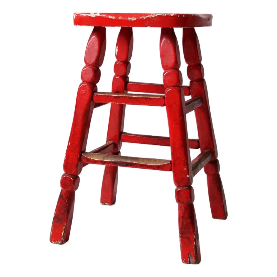 Vintage Monterey Style Red Stool | Chairish