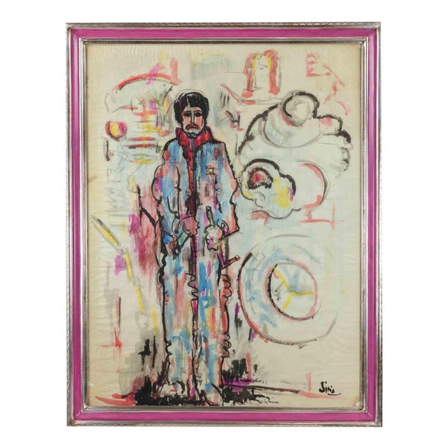 Sirio Pellegrini, Worker, Watercolor, 1960s For Sale