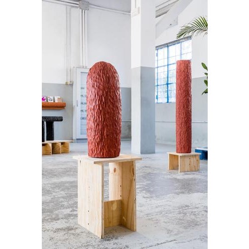 Red Volume 01 Table Lamp in Red Mahogany and Stained Abachi Wood by Tellurico For Sale - Image 8 of 9