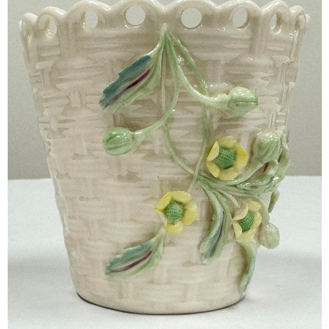 Ivory Vintage Belleek Ireland Porcelain Floral Basketweave Motif Spill Vase For Sale - Image 8 of 8