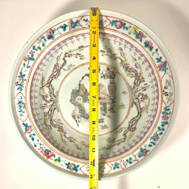 Circa 1915-1920 Early Republic Chinese Kanghxi Style Big Porcelain Bowl 13.5"d For Sale - Image 13 of 14