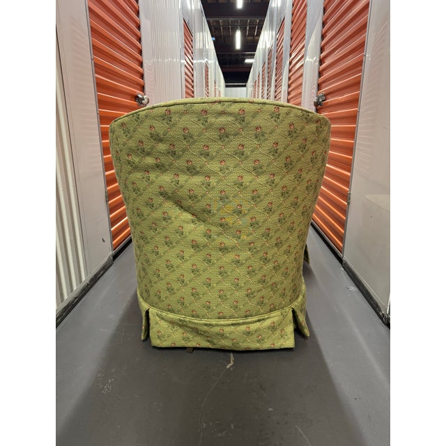 1960s Green Patterned Vintage Upholstered Accent Chair with Ottoman For Sale - Image 5 of 9