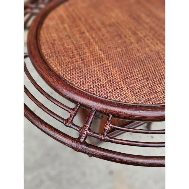 Wood McGuire Organic Modern Rattan Raffia Glass Top Occasional Table and Target Back Chairs Set of 3 For Sale - Image 7 of 12