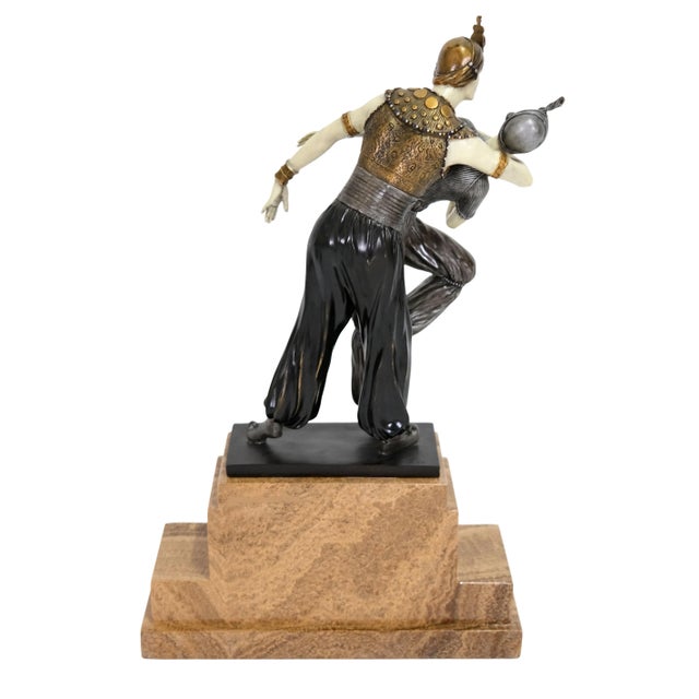 Art Déco French Onyx and Brown Marble Painted Bronze Dancer Sculpture, 1980s For Sale - Image 6 of 11