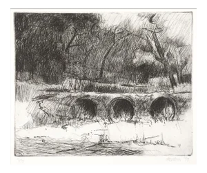 1977 River Bridge Etching by Otterness