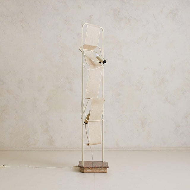 Vintage Italian Postmodern Floor Lamp with Fabric Shades + Stone Base For Sale In Chicago - Image 6 of 11