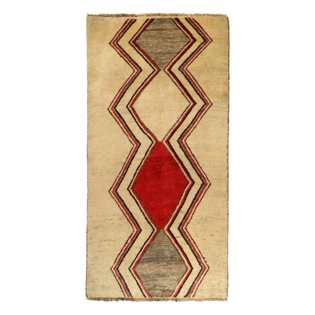 Beige 1950s Vintage Gabbeh Tribal Runner in Beige With Grey, Red, Black Chevron Patterns For Sale - Image 8 of 8