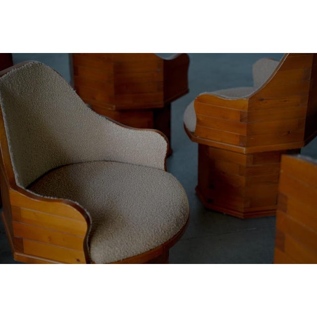 Pine Dining Chairs in Boucle Upholstery, Germany, 1970s, Set of 7 For Sale - Image 9 of 18