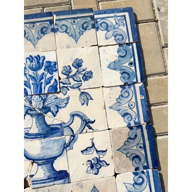Antique 18th Century Portuguese Baroque Blue & White Floral Tile Panel For Sale - Image 9 of 15