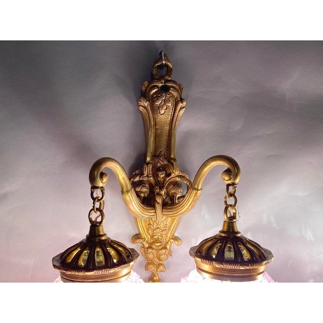 1980 Louis XVI Gold Bronze Amber Crystal Wall Lamp Sconce - 1 Pc For Sale - Image 16 of 18