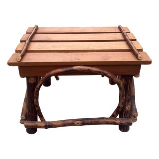 1980s Artisan Made Adirondack Style Rustic Wood and Twig Footstool/Stand For Sale