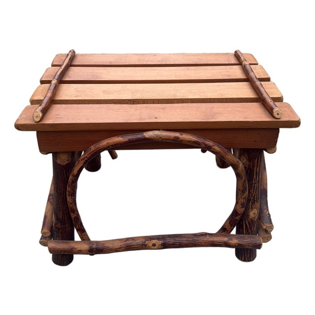 1980s Artisan Made Adirondack Style Rustic Wood and Twig Footstool/Stand For Sale