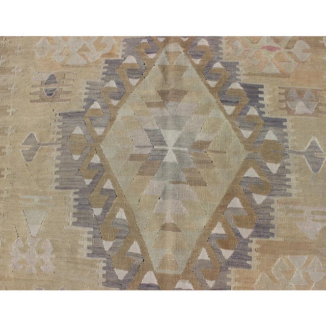 Tan Vintage Tribal Kilim With Geometric Design in Taupe, Honey, Lavender, Gray & Tan For Sale - Image 8 of 12