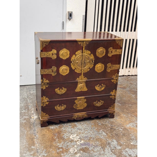 Metal Lord Co. Japanese Gilt-Mounted Tansu Chest, Vintage For Sale - Image 7 of 12
