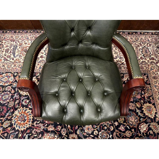 English Green Chesterfield Office Chair For Sale - Image 6 of 9