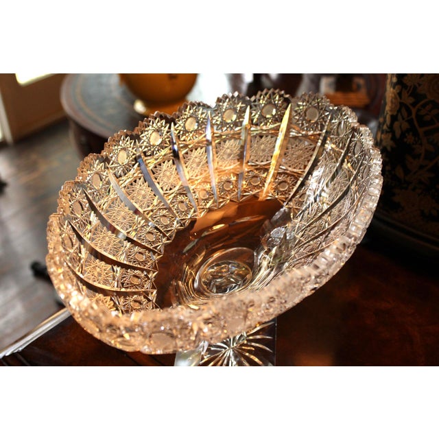 Vintage Bohemian Czech Cut Crystal Footed Centerpiece, Large Brilliant & Heavy For Sale - Image 9 of 11