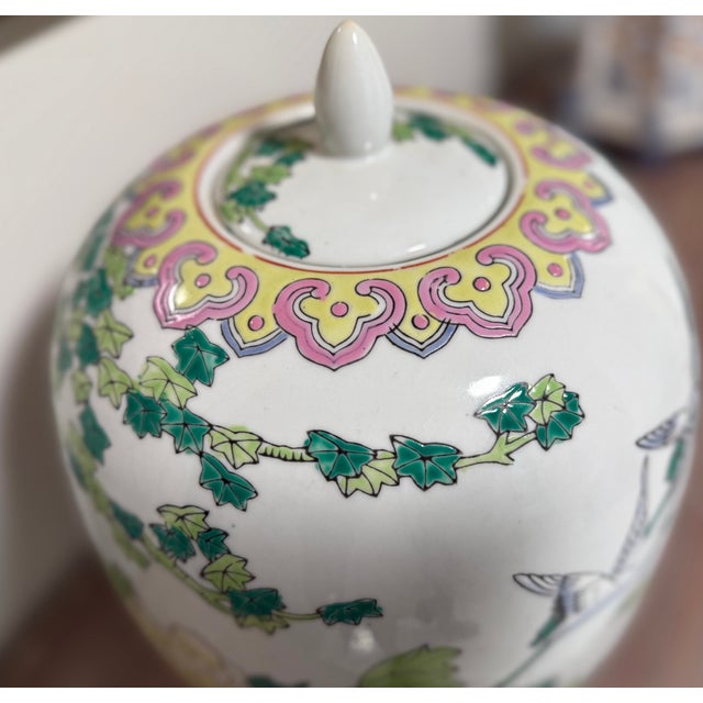 Ceramic Chinoiserie Ginger Jar With Cranes and Peonies For Sale - Image 7 of 8