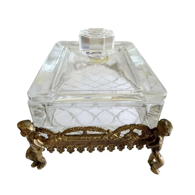 French Crystal and Bronze Dresser Box With Cherubs For Sale - Image 4 of 11