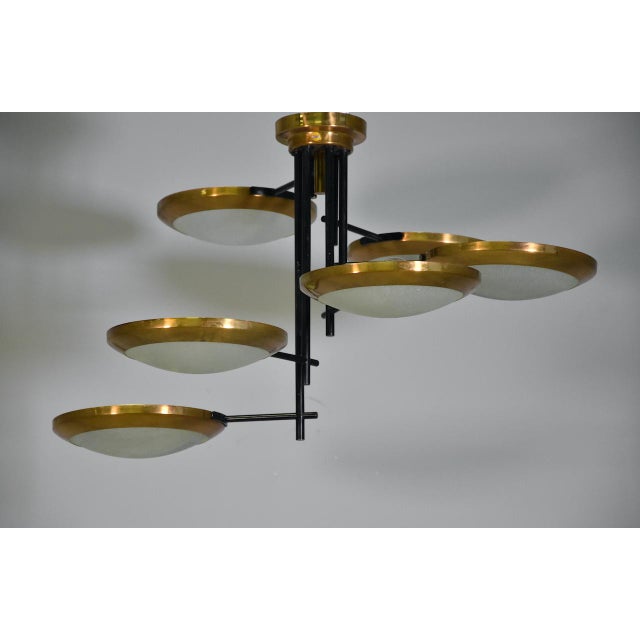 Six Disc Brass and Glass Ceiling Lamp from Stilnovo, Italy, 1950 For Sale - Image 14 of 14