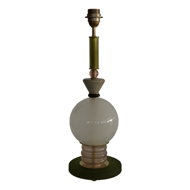 Murano Round Green Cream and Black Art Glass Table Lamp, 2000 For Sale
