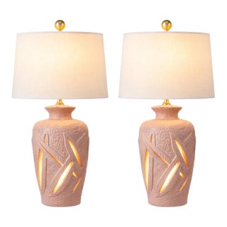 Late 20th Century Hollywood Regency Table Lamps With Illuminated Palm Frond Cutouts — Palm Beach Hollywood Regency Statement Lighting - a Pair For Sale