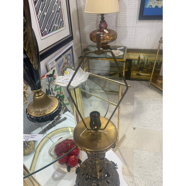 Antique Large Gilded Bronze Lamp 26in For Sale - Image 4 of 4