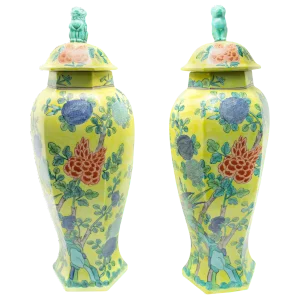 Chinese Hand Painted Ceramic Urns - a Pair