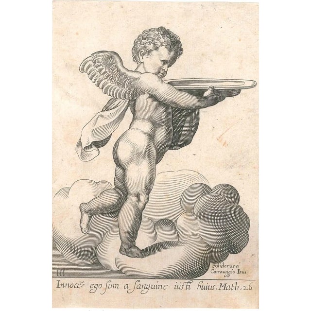 Giovanni Battista Galestruzzi, Cherub, 17th-Century, Etching After Polidoro Da Caravaggio For Sale