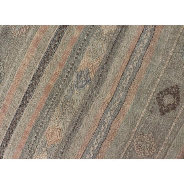 Mid 20th Century Geometric Embroidered Vintage Turkish Flat-Weave Runner in Warm Tones For Sale - Image 12 of 12