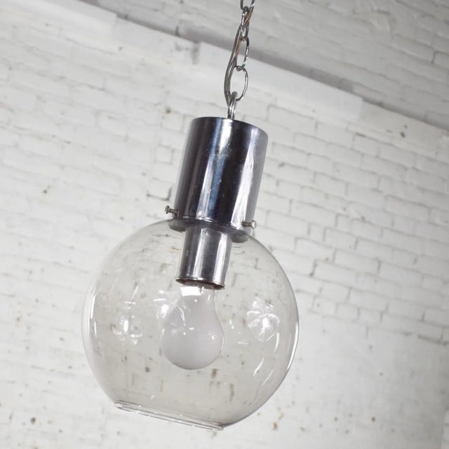Chrome Mid 20th Century Mid Century Modern Pendant Light Chrome & Smoked Glass Open Globe Chrome Chain For Sale - Image 8 of 13