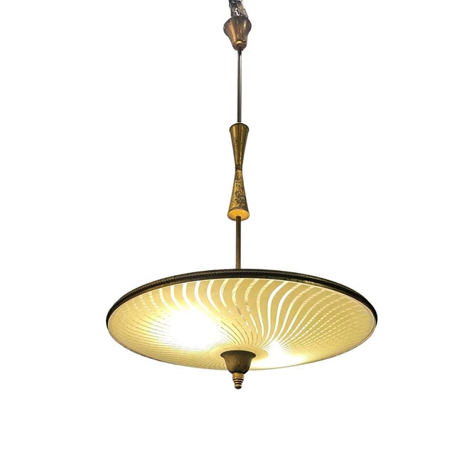 Gold Vintage Bronze & Glass Light Pendant Light, 1950s For Sale - Image 8 of 11
