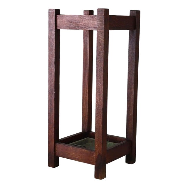 Antique Stickley School Arts & Crafts Mission Oak Umbrella Stand C1910 For Sale