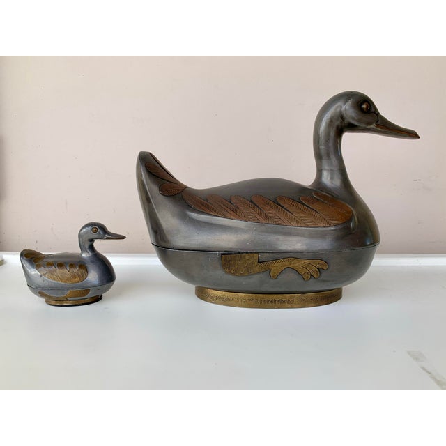 Vintage Pewter & Brass Duck Trinket Boxes -2 For Sale - Image 9 of 11