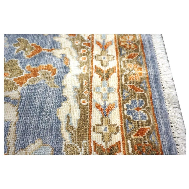 Indian Sultanabad Silk 6x6 Blue, Orange & Ivory Handmade Square Area Rugs #1143145 For Sale - Image 10 of 14
