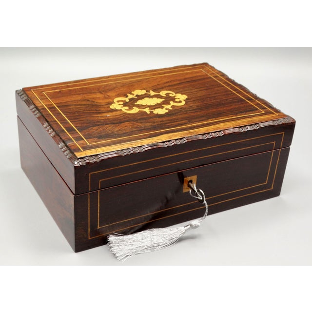 19th-Century English Rosewood Jewelry Box, Lock & Key For Sale - Image 11 of 11
