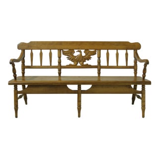 Cushman Maple Eagle Carved Back Bench For Sale