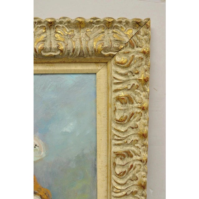 Textile Mid 20th Century Zaza Meuli (B. 1892) Oil on Canvas Impressionist Painting Girl in Hat Orange Bow For Sale - Image 7 of 12