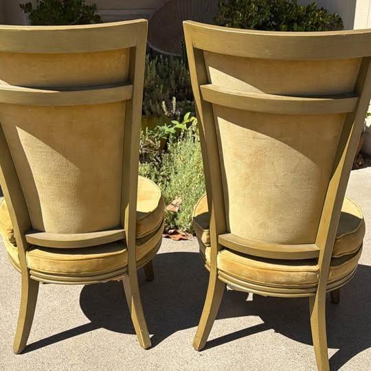Pair of Vintage Lewittes Hollywood Regency Tufted Citrus Velvet High-Back Dining Chairs For Sale - Image 10 of 18