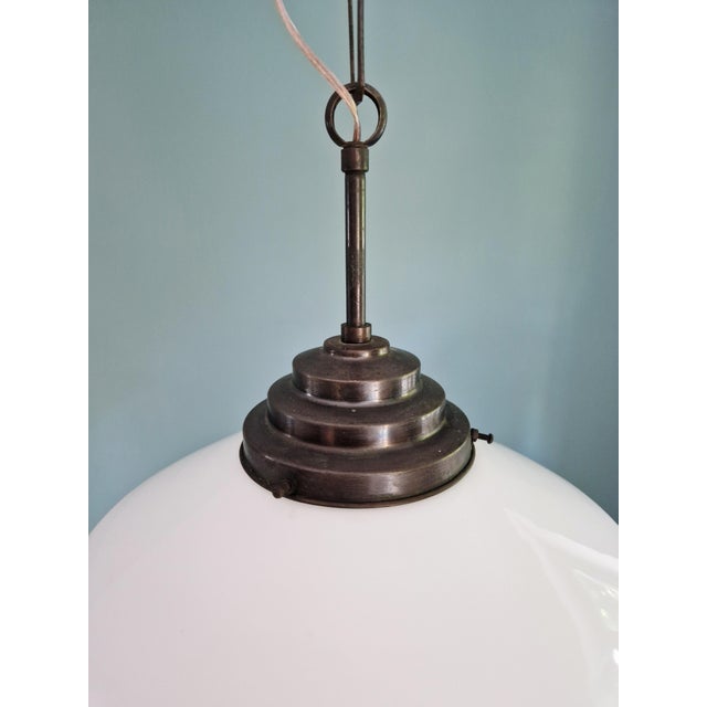 1930s Large Art Deco Pendant Light in White Opaline Glass, 1930s For Sale - Image 5 of 13