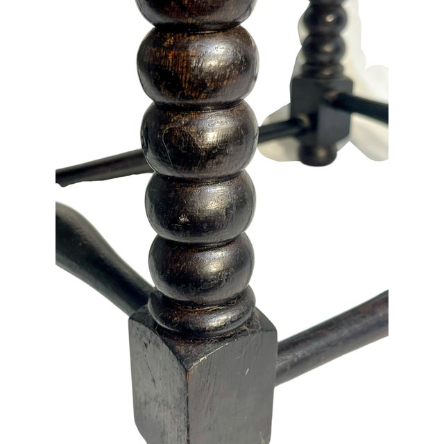 Antique English Jacobean Style Country Woven Rush Seat Stool With Bobbin Legs For Sale - Image 9 of 16