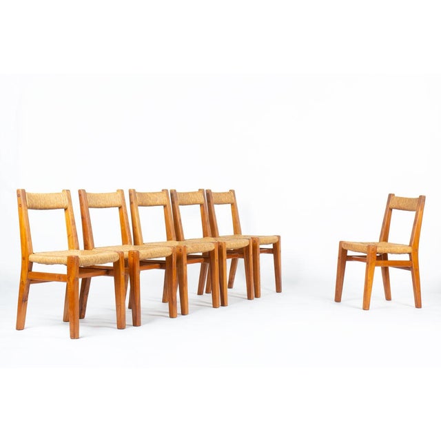 Chairs by Charles Flandre in Elm and Woven Straw, France, 1950s, Set of 6 For Sale - Image 9 of 9