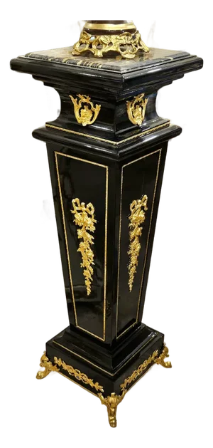 Rococo Black Geometric Pedestal – Marble Top Column With Bronze & Gold Leaf Details